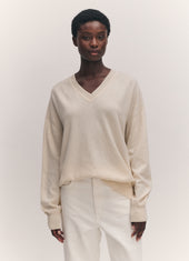 Tahra Cashmere V-Neck in Canvas