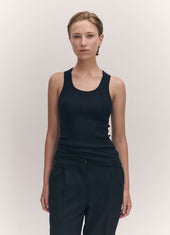 Tierna Fine Rib Merino Tank in Dark Navy