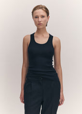 Tierna Fine Rib Merino Tank in Dark Navy