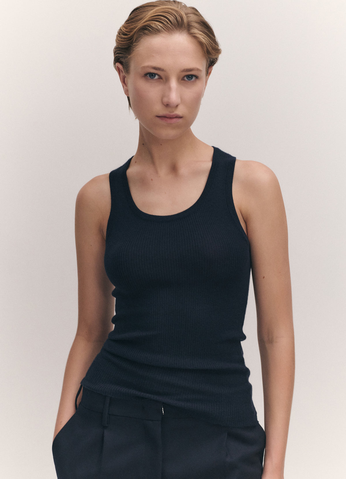 Tierna Fine Rib Merino Tank Dark