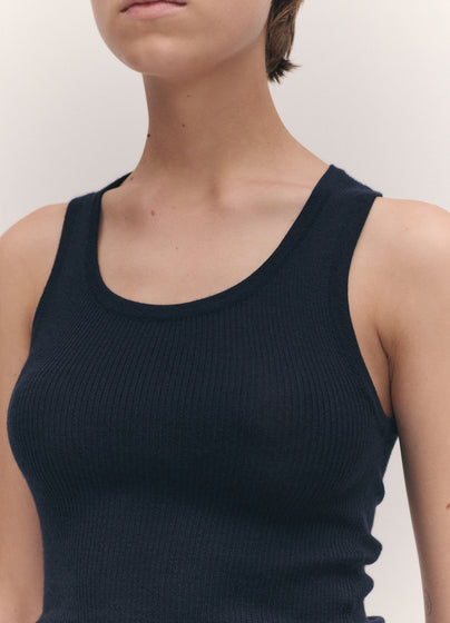 Tierna Fine Rib Merino Tank in Dark Navy