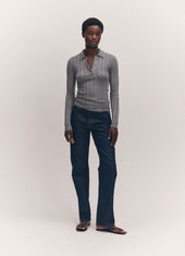 Extrafine Merino Ribbed Poloshirt in Grey