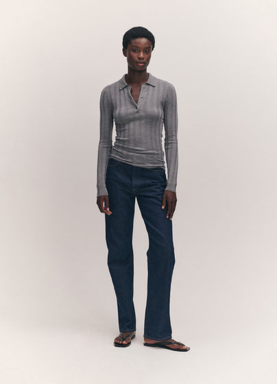 Arklow Extrafine Merino Ribbed Polo Shirt in Grey