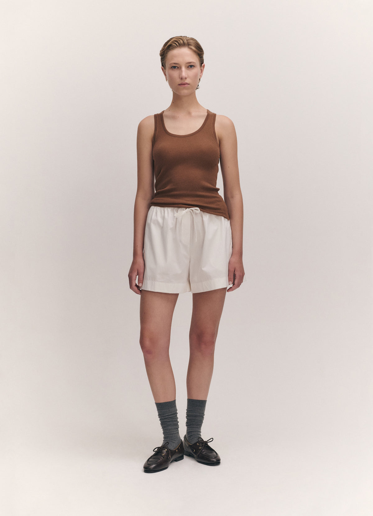 Tierna Fine Rib Merino Tank Hazelnut