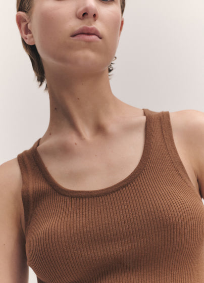 Tierna Fine Rib Merino Tank in Hazelnut