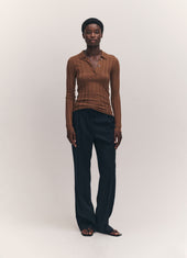 Extrafine Merino Ribbed Poloshirt in Hazelnut