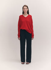 Tahra Cashmere V-Neck in Poppy Red
