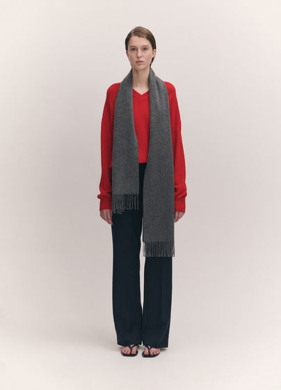 Fringed Cashmere Scarf in Derby Grey