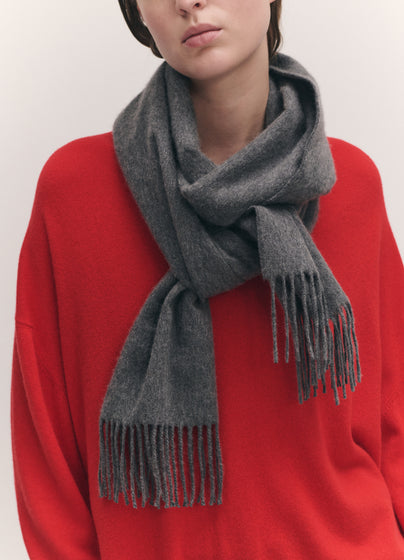 Fringed Cashmere Scarf in Derby Grey