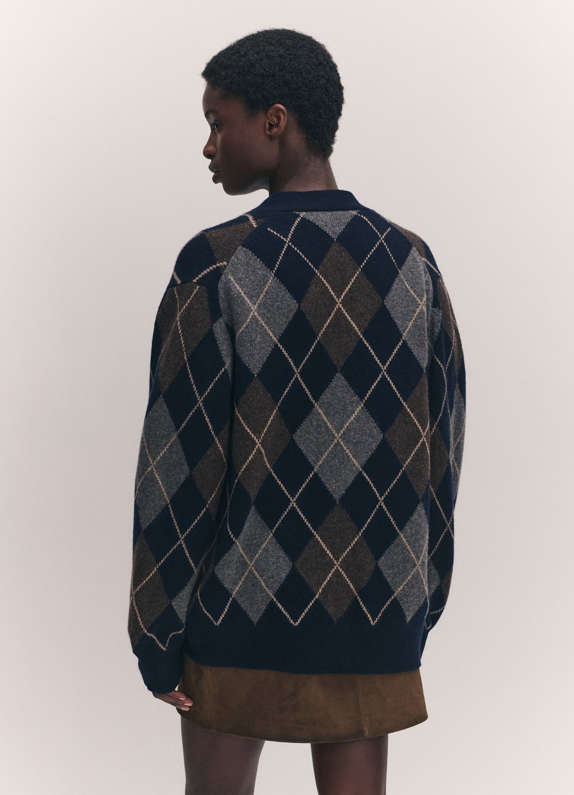 Ava Argyle Cardigan in Navy with Brown – &Daughter