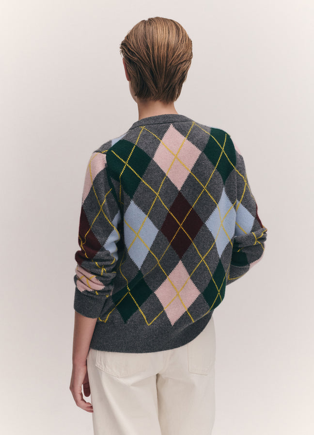 &Daughter Argyle Slouch Crewneck in Grey with Pale Pink main image 1