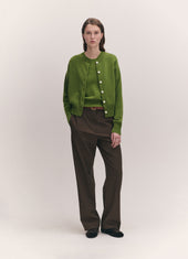 Ada Crewneck Cardigan in Pickle Green
