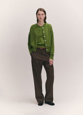 Ada Crewneck Cardigan in Pickle Green