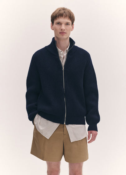 Mens Rea Rib Zip Jacket in Dark Navy