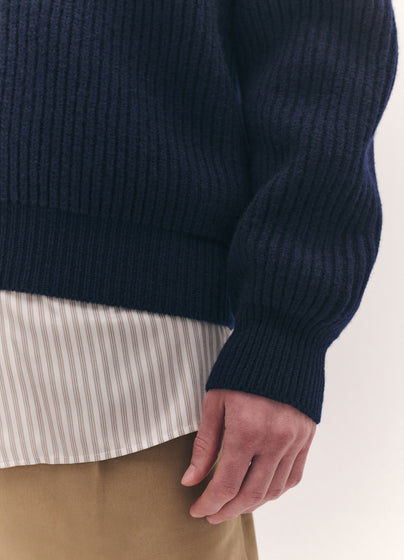 Mens Rea Rib Zip Jacket in Dark Navy