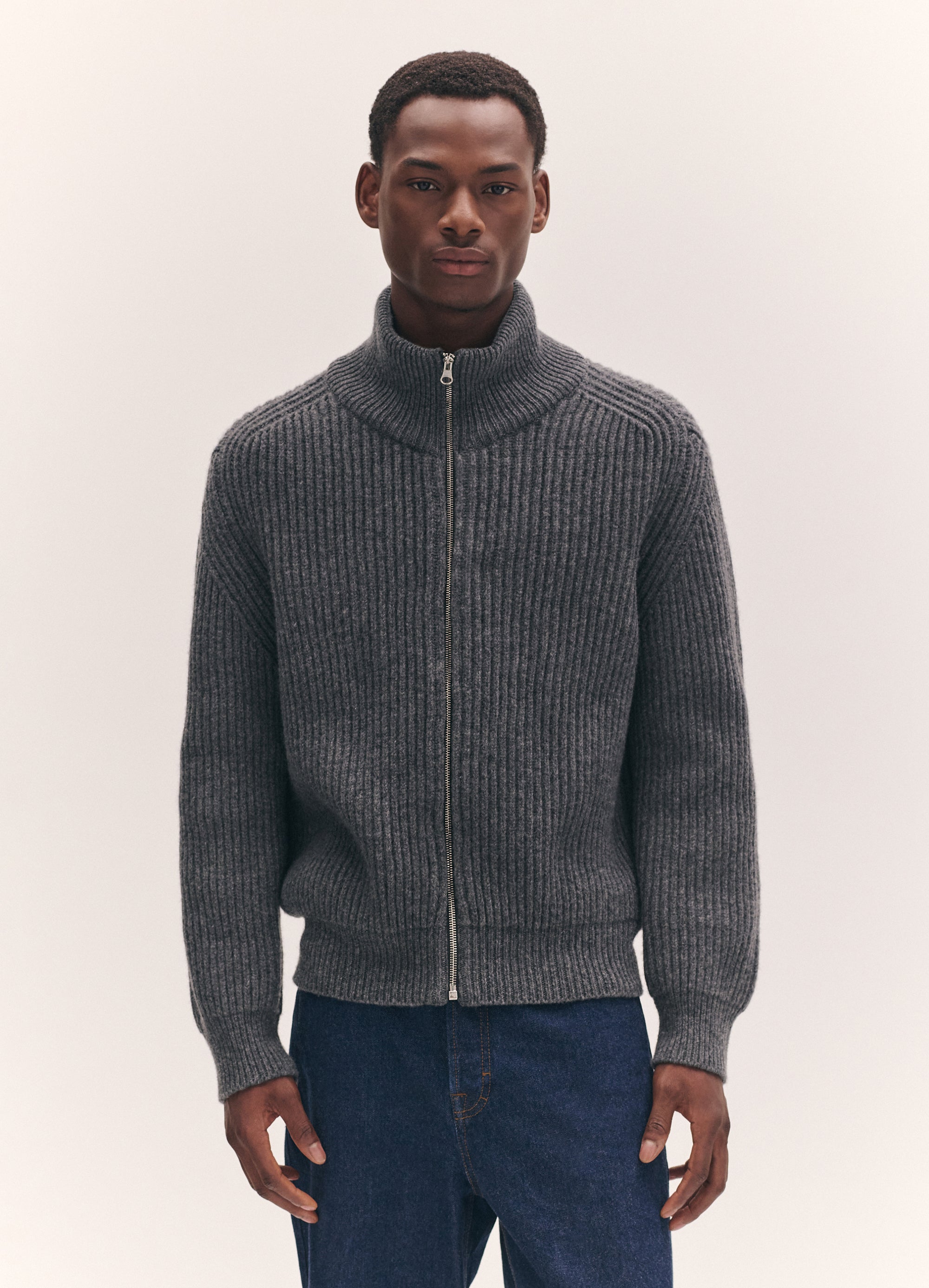 Mens Rea Rib Zip Jacket in Derby Grey – &Daughter