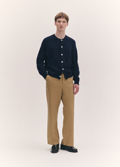 Mens Ada Crewneck Cardigan in Navy