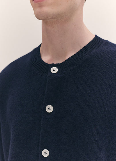 Mens Ada Crewneck Cardigan in Navy