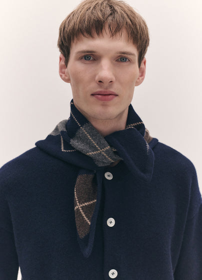Mens Argyle Cashmere Foulard in Navy and Brown