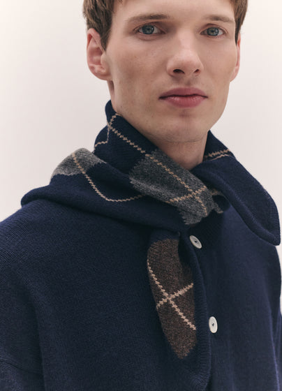 Mens Argyle Cashmere Foulard in Navy and Brown