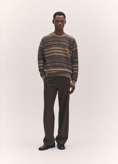 Mens Fairisle Oversized Crewneck in Dark Natural Multi