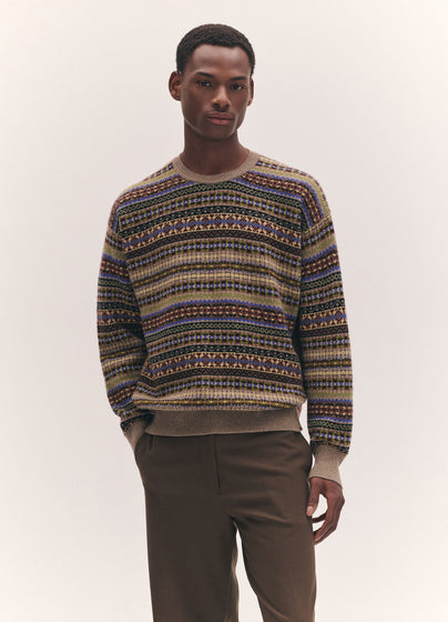 Mens Fairisle Oversized Crewneck in Dark Natural Multi
