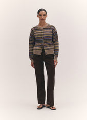 Ada Fairisle Crewneck Cardigan in Dark Natural Multi