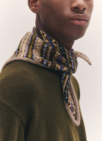 Mens Fairisle Cashmere Foulard in Dark Natural Multi