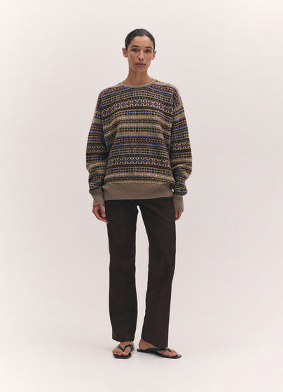 Fairisle Oversized Crewneck in Dark Natural Multi