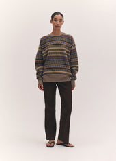Fairisle Oversized Crewneck in Dark Natural Multi