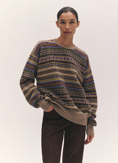Fairisle Oversized Crewneck in Dark Natural Multi
