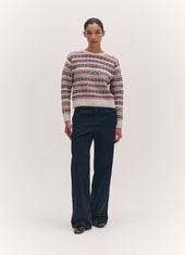 Fairisle Shrunken Crewneck in Ecru Multi