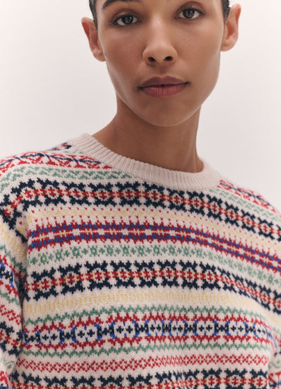 Fairisle Shrunken Crewneck in Ecru Multi