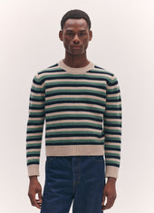 Mens Rosha Shrunken Crewneck in Strath and Oatmeal Stripe