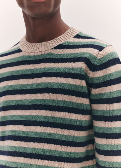 Mens Rosha Shrunken Crewneck in Strath and Oatmeal Stripe