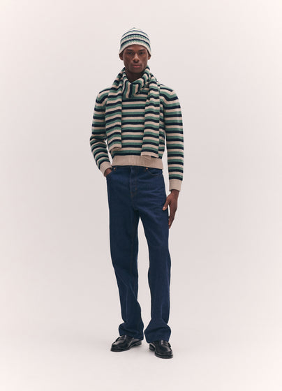 Mens Striped Scarf in Strath and Oatmeal Stripe