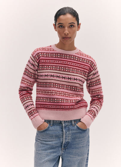 Fairisle Shrunken Crewneck in Pink Multi