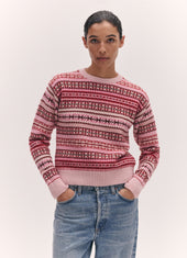 Fairisle Shrunken Crewneck in Pink Multi