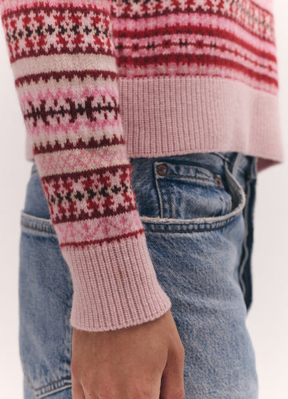 Fairisle Shrunken Crewneck in Pink Multi