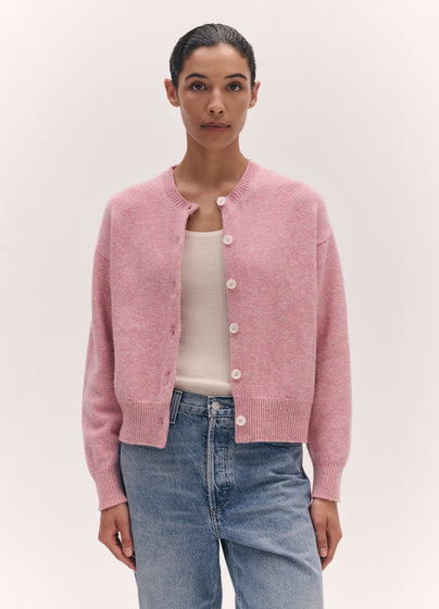 Ada Mouline Crewneck Cardigan in Pink and Oatmeal