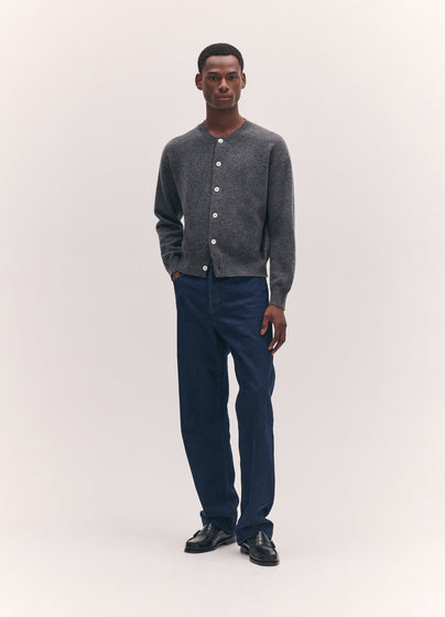 Mens Ada Crewneck Cardigan in Derby Grey