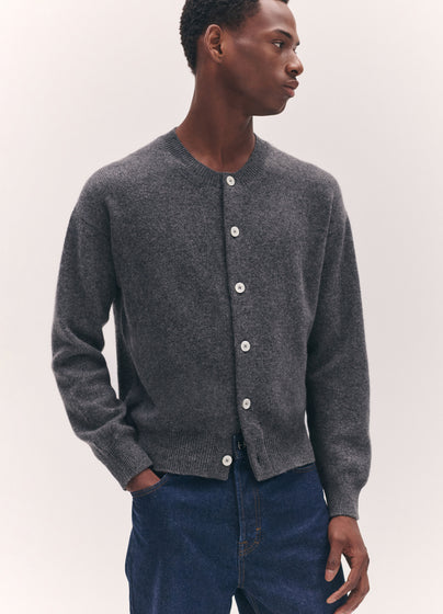 Mens Ada Crewneck Cardigan in Derby Grey