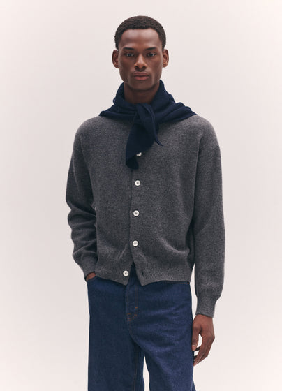 Mens Ada Crewneck Cardigan in Derby Grey