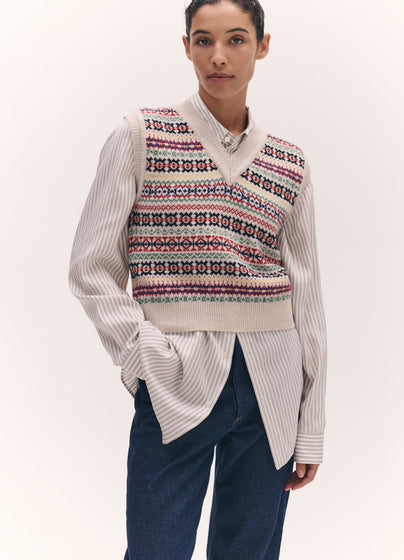 Fairisle Tank in Ecru Multi