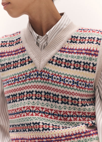 Fairisle Tank in Ecru Multi