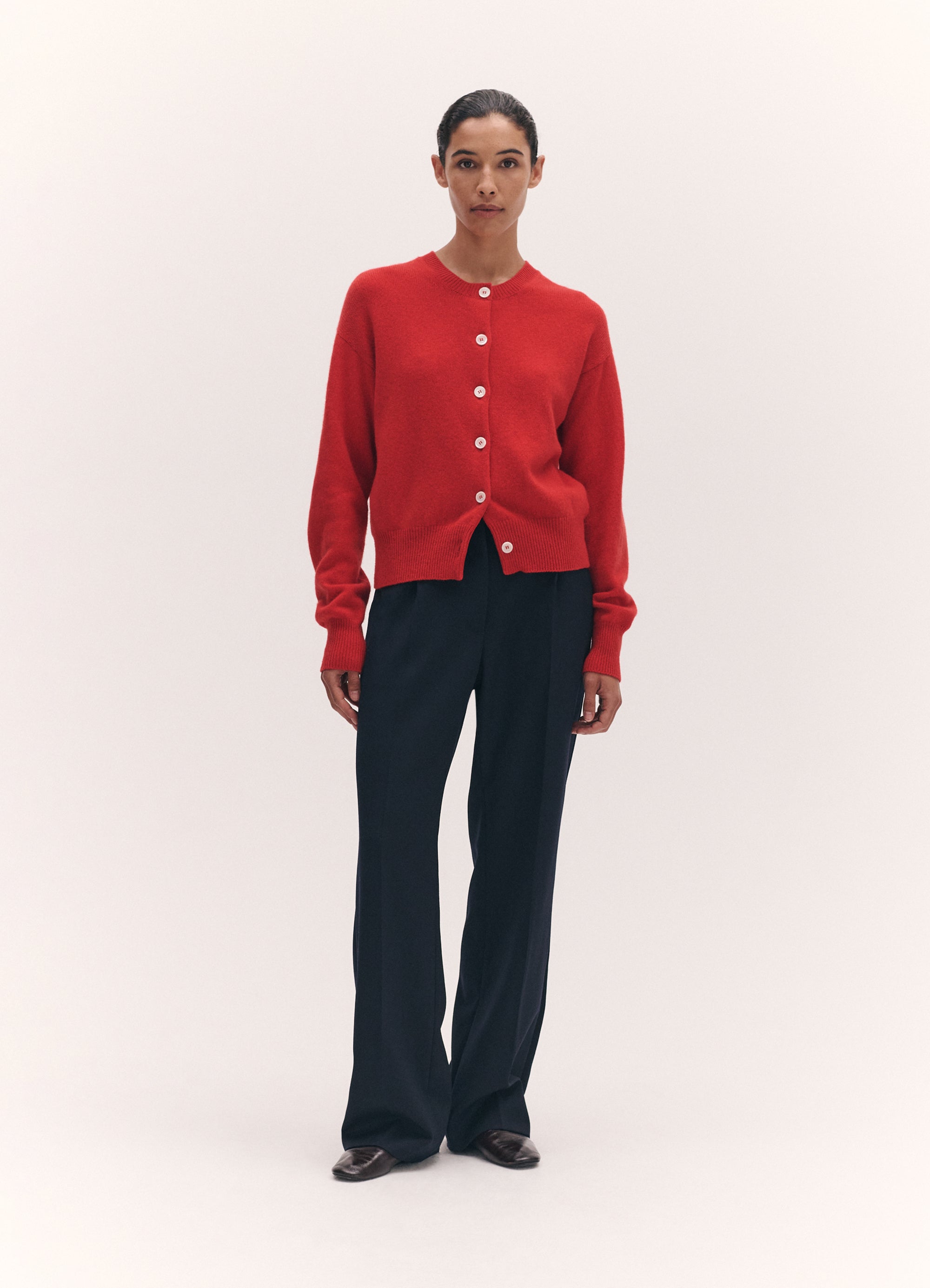 Ada Crewneck Cardigan in Poppy Red – &Daughter