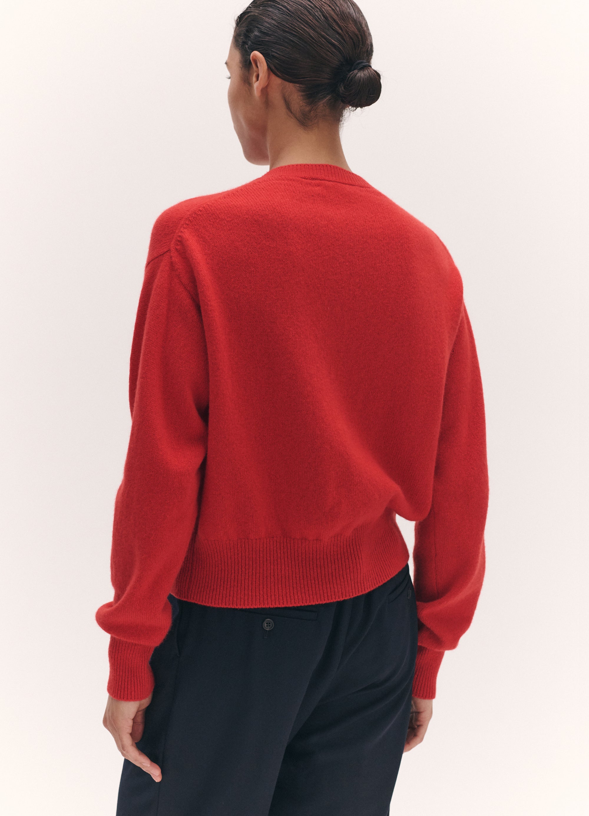 Ada Crewneck Cardigan in Poppy Red – &Daughter