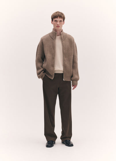 Mens Rea Rib Zip Jacket in Dark Natural