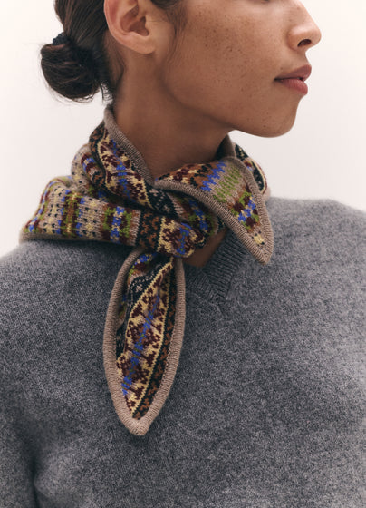 Fairisle Cashmere Foulard in Dark Natural Multi