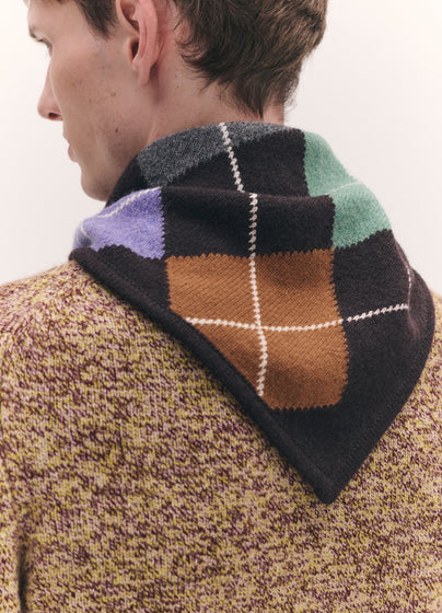 Mens Argyle Cashmere Foulard in Dark Brown and Heather